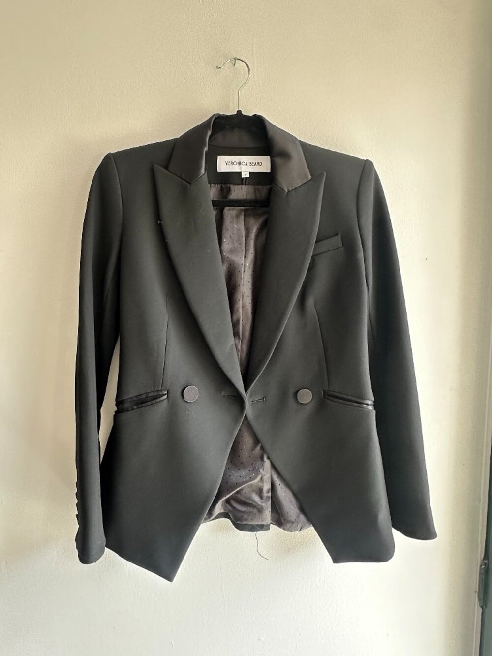 Veronica Beard Black Scuba Blazer Polka Dot Lining Size 0